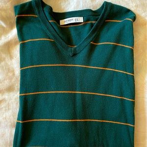 Long sleeve cotton strip v-neck sweater